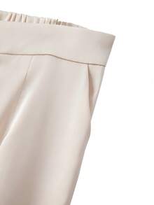 GlowEve CURVE Women's Fashionable Elegant Pleated Long Sleeve Blazer Jacket And Wide Leg Pants Set - Apricot - View 5