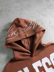 Manfinity Roghcode Moletom com Capuz Forrado Térmico de Outono/Inverno Masculino com Impressão de Letra Grande na Frente - Castanho - Visão 5