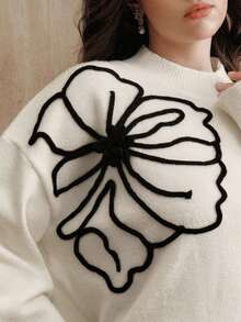 Anewsta Áo len chui đầu thêu hoa 3D thủ công màu trơn cỡ lớn, thích hợp cho mùa thu, đông, thường ngày, thanh lịch, trang trọng, tiệc tùng, thời trang, năm mới, giáng sinh, công sở, tốt nghiệp, đám cưới - trắng - Xem 4