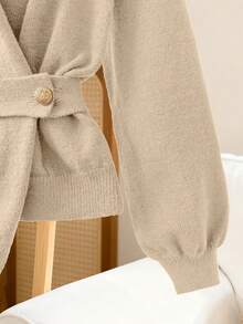 Franclia Women's Elegant High Neck Loose Cinching Waist Design Asymmetrical Hem Pullover Sweater, Winter Women Sweaters Turtle Neck Women Sweater Top Winter Clothes For Women Sweaters - Khaki - View 5