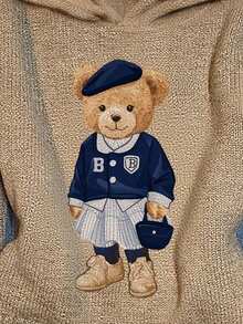 SHEIN EZwear Women's Brown Bear Hooded Sweater, Khaki Color, Super Slimming! Suitable For Autumn/Winter Wear. Essential For Fall/Winter Basic Outfits, New Year Outfits, Holiday Outfits, Street Outfits,Sweaters For Women Spring - Multicolor - View 6