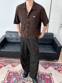 Manfinity BRENVOR Men's Casual Suit Pants Stylish Patchwork Waistband Design Exquisite Embroidery Craftsmanship Daily Casual Wear - Black - View 2