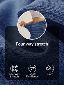 Flexra Casual High Stretch Fitted Washed Blue Denim Mini Skirt, All Season - Medium Wash - View 8