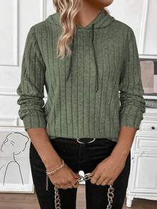 EMERY ROSE Plus Size Women Casual Solid Color Sweatshirts - Army Green - View 3