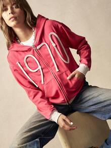 Bohemela Áo hoodie dệt kim họa tiết số chắp vá nhiều màu sắc thông thường dành cho nữ - Màu Đỏ Sâu - Xem 6