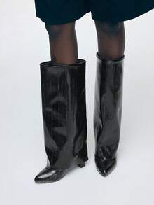 Mnmlis Bốt cao gót mũi nhọn bằng da thời trang dành cho nữ SHARK BOOTS - màu đen - Xem 3