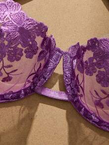SHEIN 两件套天蓝色刺绣系带女士内衣套装 - 紫羅蘭色 - 查看 5