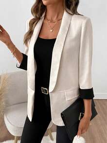 SHEIN Clasi Women's Versatile Blazer Jacket, Suitable For Commuting, Outings And Gatherings, Spring/Autumn Spring Break Outfits - Apricot - View 5