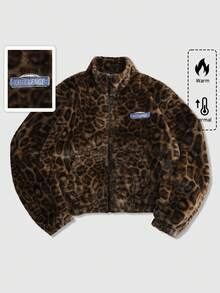 ROMWE MEN Street Life Unisex Leopard Textured Street Style Jacket, Casual Autumn/Winter