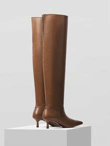 Mnmlis Women's Black Suede Pointed Toe Over-The-Knee High Heel Boots, Fashionable For Autumn/Winter For Christmas - Brown - View 11