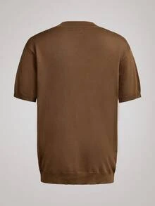 Officeau Men's Half-Turtleneck Round Neck Short Sleeve Knit Sweater, Old Money Spring To Summer - Brown - View 2