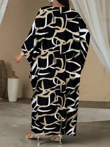 SHEIN Lady Vestido de manga de murciélago con estampado total para fiesta de talla grande - Multicolor - Ver 2