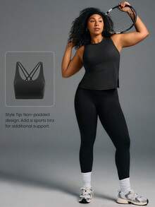 GLOWMODE Pima Cotton Reflective Slit Tank Top Gym - Black - View 5