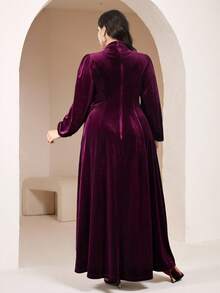 Veilorie Plus Size Women's Elegant Velvet Arabic Style Dress - Burgundy - View 2