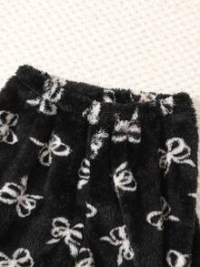 Girls Elegant Butterfly Embroidery Long Sleeve Top And Butterfly Velvet Pants Set, Casual Loungewear For Autumn/Winter - Black - View 7