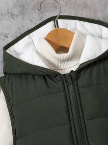 Vacaura 男童休闲连帽字母刺绣棉质背心，秋冬季 - 軍綠色 - 查看 5