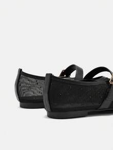 CUCCOO CURVES Women's Rhinestone Decor Buckle Design Fashion Wide Fit Flat Shoes For Christmas Valentine's Day - Black - View 9
