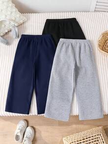 SHEIN 男童休闲可爱经典宽松套头卫衣长裤套装，3件套，买二送一，适合外出、上学、聚会、秋冬季穿着。 - 藏蓝色 - 查看 2