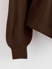 GlowEve New Elegant Button Decor Pullover Sweater, Minimalist European & American Style Fashion Knit Top - Brown - View 3