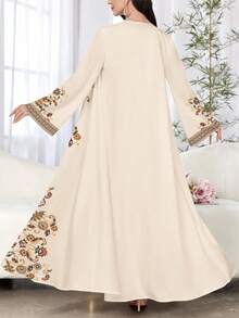 SHEIN Najma Women's Retro Floral Print Long Sleeve Casual Arabic Abaya, Spring/Autumn - Multicolor - View 2