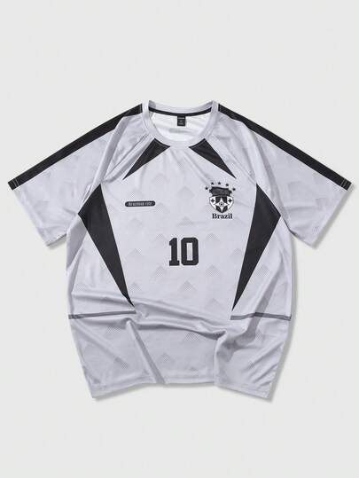 Prep T-shirt casual da uomo a maniche corte con stampa numerica e collo rotondo