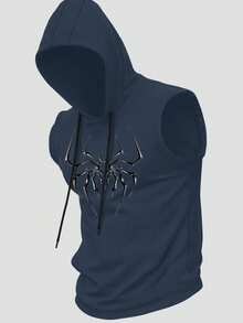 GymBeat 男士蜘蛛印花抽绳连帽运动背心 - 深灰色 - 查看 1