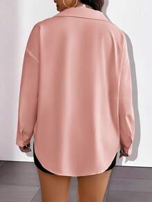 SHEIN Clasi Camisa de unicolor casual y versátil de talla grande - Rosa - Ver 2