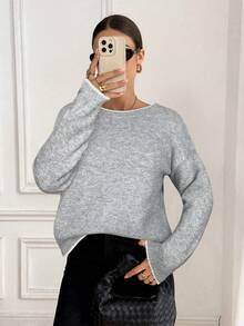 Serisse Suéter holgado con lazo en la espalda y ribete de contraste, para otoño/invierno - Gris Claro - Ver 5