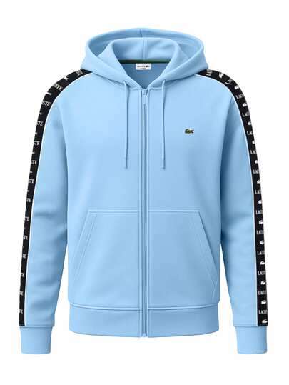 Lacoste Stripe Men's Zip Up Hoodie Pastel Blue