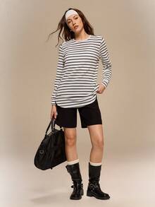 Hanevo Áo nỉ cổ tròn tay dài họa tiết quả dứa dệt kim jacquard thời trang thường ngày dành cho nữ, thích hợp mặc hàng ngày và đi học trở lại - Đen và trắng - Xem 4
