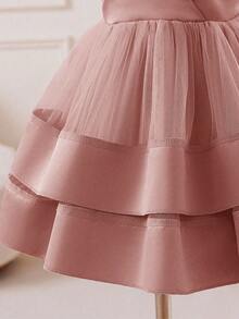 Glamorique Kids 女婴粉色V领荷叶袖连衣裙，后背蝴蝶结设计，优雅大方，适合日常穿着，适合各种场合，展现女孩的甜美气质和时尚风格。 - 粉色 - 查看 3
