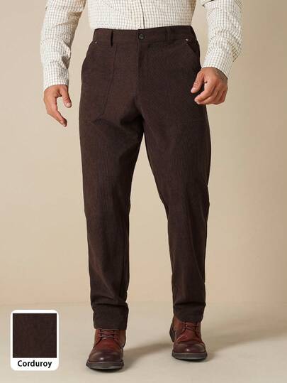 Manfinity Nomadique Men's Solid Color Pocket Straight Loose Casual Pants Corduroy Pants Men Brown Pants For Men