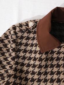 1pc Tween Girl Plaid Jacket With Waist Cinching, 2 In 1 Design, Suitable For Autumn/Winter - Coffee Brown - View 10