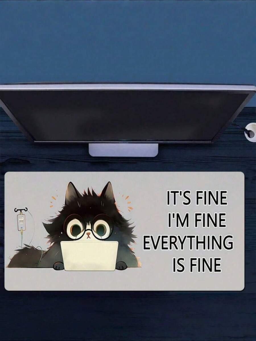 1pc Mouse Pad Pad Black Cat With Glasses Using A Laptop, IV Drip Beside It Laptop Waterproof Desktop Decorative Writing Pad For Work, Games, Office, Home - Multicolor - View 1
