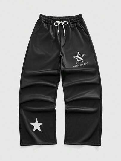 Street Life Pantalon de survêtement décontracté pour hommes avec imprimé étoile, style universitaire de rue, automne/hiver