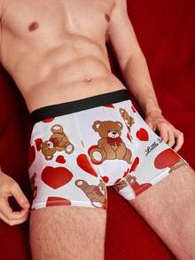 Notgurli Valentine's Day Romantic Gift Funny Print Teddy Bear Design Party Boxer Briefs For Men, Mid-Length - White - View 7