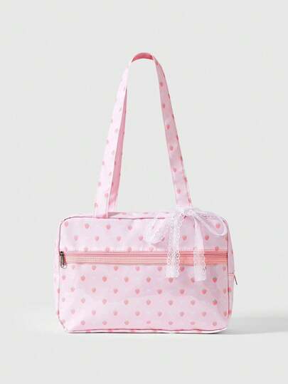 Anime 1 pezzo Borsa a tracolla da donna con fiocco carino, cuore, pizzo, patchwork, pois, stile pop art. Borsa trasparente di seconda generazione con note musicali, adatta per lo shopping, il campus