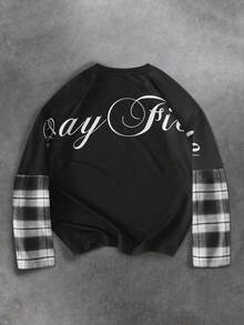 PAVTROS 男士休闲印花圆领长袖T恤 男士Y2K服装 男士短款法兰绒衬衫 男士卫衣 男士图案衬衫 男士短款图案衬衫 - 彩色 - 查看 1