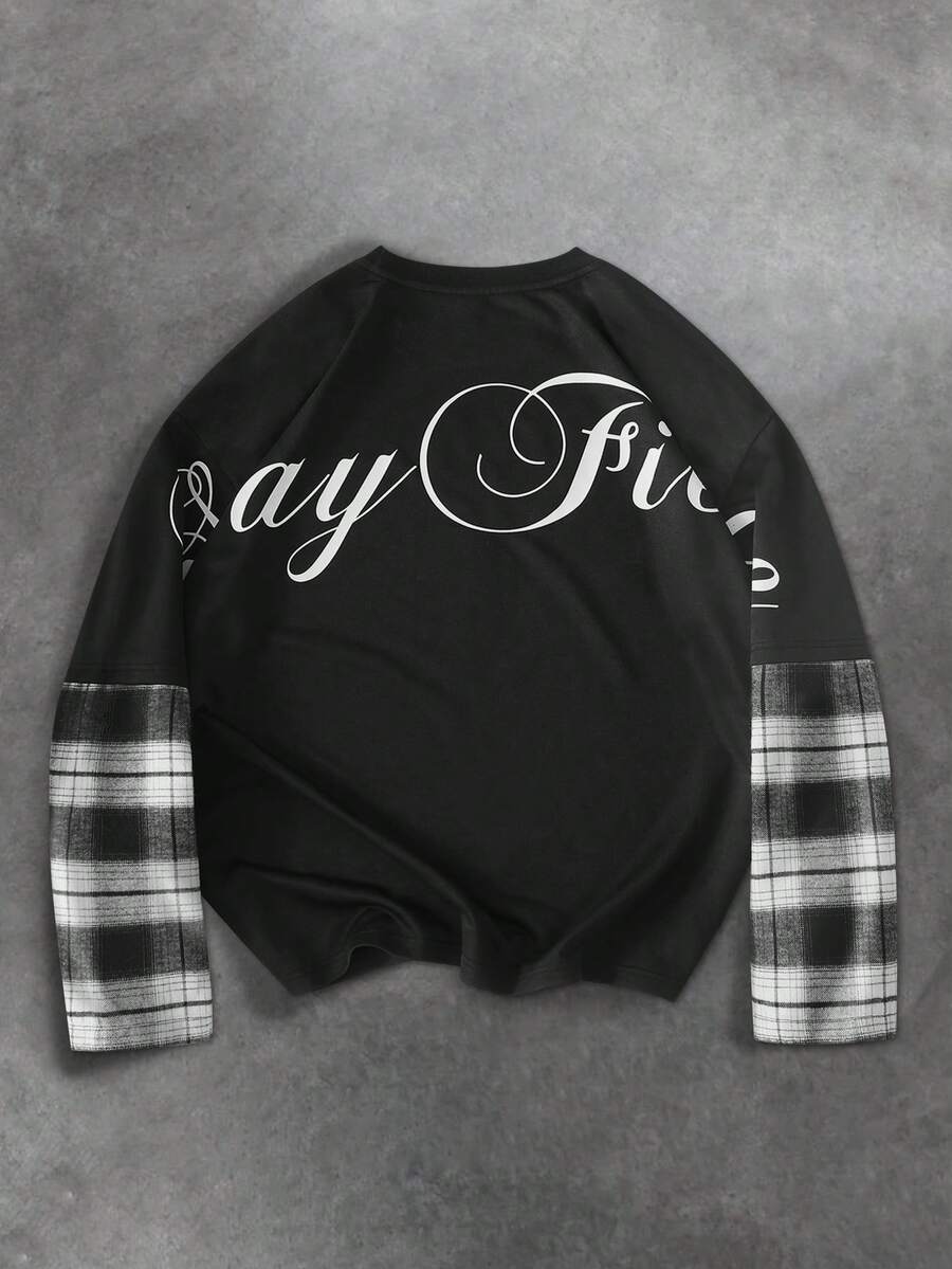 PAVTROS 男士休闲印花圆领长袖T恤 男士Y2K服装 男士短款法兰绒衬衫 男士卫衣 男士图案衬衫 男士短款图案衬衫 - 彩色 - 查看 1