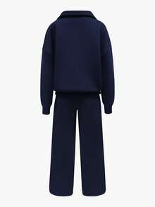 INAWLY 2pcs Women's Embroidered Gray Sweatshirt Set - Royal Blue - View 2