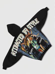 ROMWE MEN Street Life Men's Street Style Letter Print Casual Hoodie Sweatshirt, Autumn, Long Sleeve Top