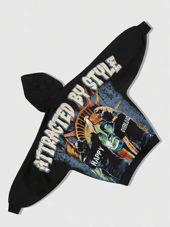 Street Life Herren Streetstyle Kapuzenpullover mit Buchstaben-Muster, Lässig, Herbst