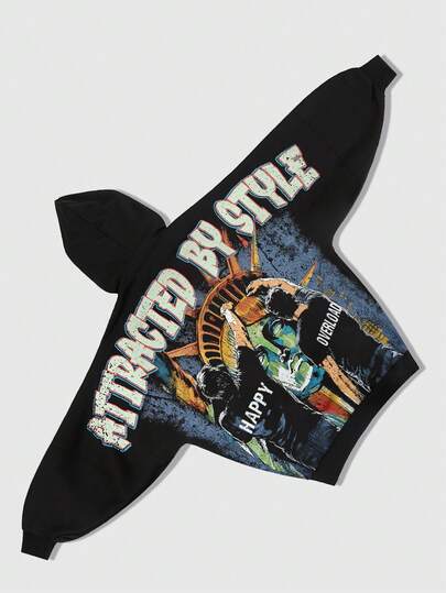 Street Life Herren Streetstyle Kapuzenpullover mit Buchstaben-Muster, Lässig, Herbst