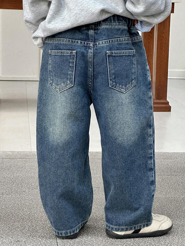 Young Boy Casual Washed Relaxed Elastic Waist Jeans