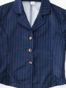 SHEIN Explorewe 2件套少女时尚都市通勤风蓝白条纹背心和裤子套装 - 藏蓝色 - 查看 6