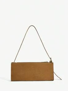 SHEIN SXY Túi xách nữ, túi đeo vai kiểu Hobo, chất liệu da lộn, thời trang, thanh lịch, đơn giản, cá tính, đa năng, cổ điển, thích hợp đi làm, công sở, hẹn hò, hàng ngày, mua sắm, uống trà chiều. - Nâu nhạt - Xem 3