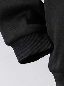 Sparklyn 少女秋冬舒适休闲时尚创意个性清新别致简约67粉色星星字母印花连帽衫和运动裤套装，舒适穿搭 - 黑色 - 查看 5