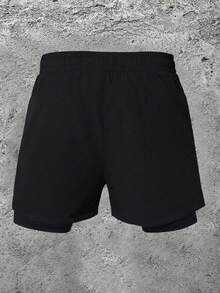 Sport MetroGents 男士休闲短裤，二合一设计，适合夏季 - 黑色 - 查看 2