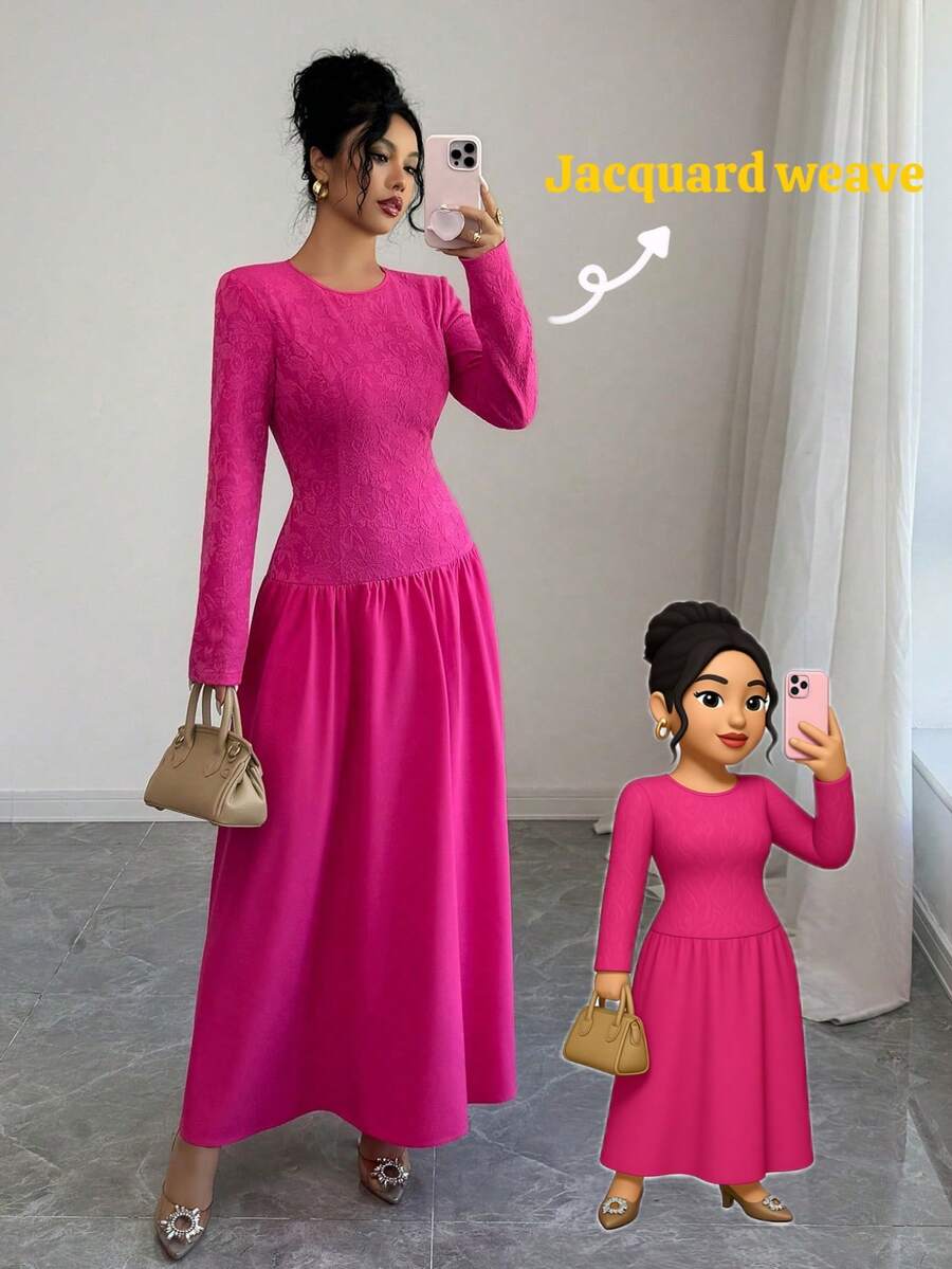 Rafferiza Váy Raffinéa thêu ren chắp vá lãng mạn, Váy dự tiệc/Giáng sinh thanh lịch, Váy sang trọng, thanh lịch - Màu Hồng Tươi - Xem 1