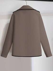SHEIN LUNE Mantel Panjang Wanita Model Double-Breasted dengan Trim Warna Kontras, Cocok untuk Musim Gugur/Dingin - Coffee Brown - View 2